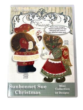 Anita Goodesign Sunbonnet Sue Christmas CD New Cottagecore Machine Embroidery